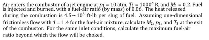 Solved Air enters the combustor of a jet engine at p1=10 | Chegg.com