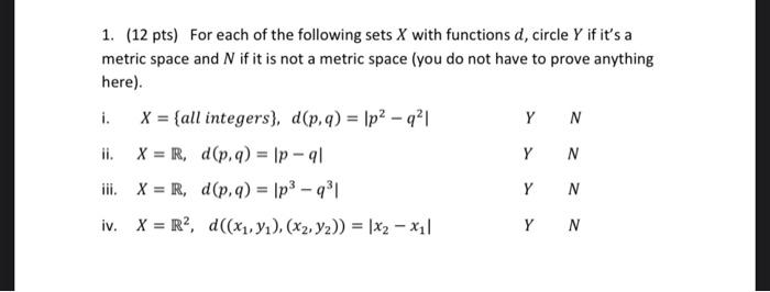 Solved 1 12 Pts For Each Of The Following Sets X With Chegg Com