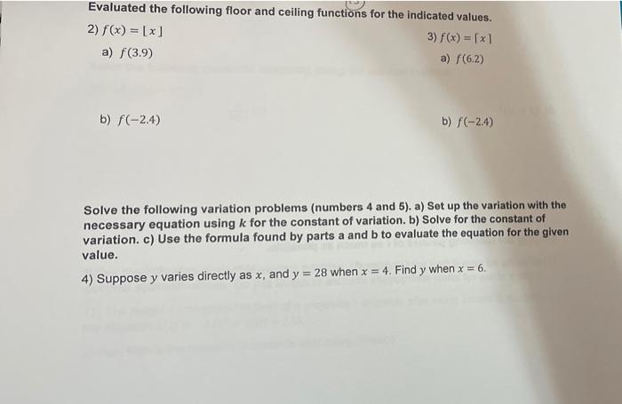 Solved Evaluated The Following Floor And Ceiling Functions | Chegg.com