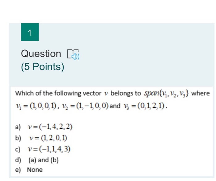 Solved Question 5 (5 Points) Which of the following vector v | Chegg.com