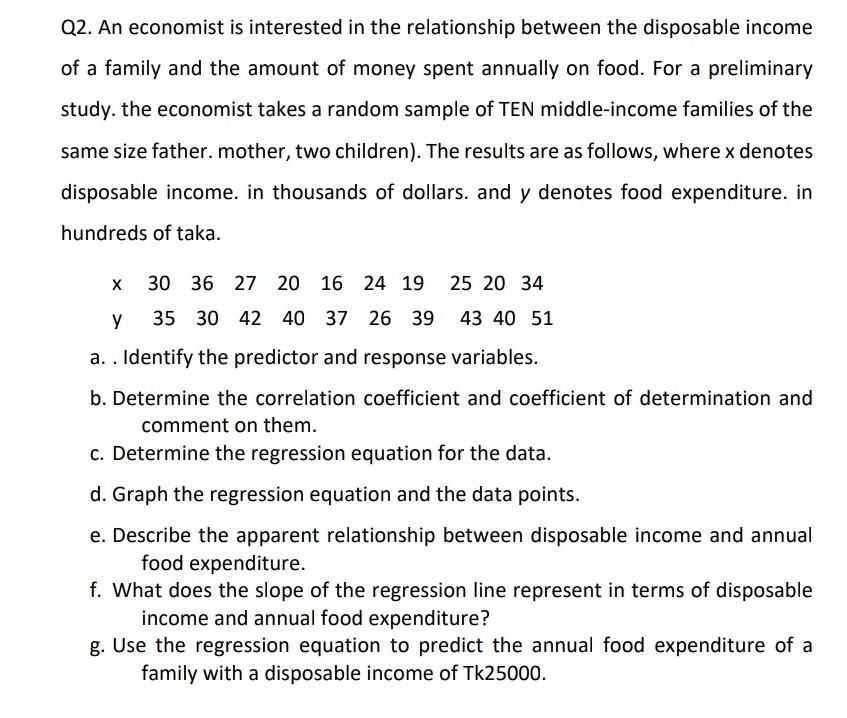 Solved Q2. An economist is interested in the relationship | Chegg.com