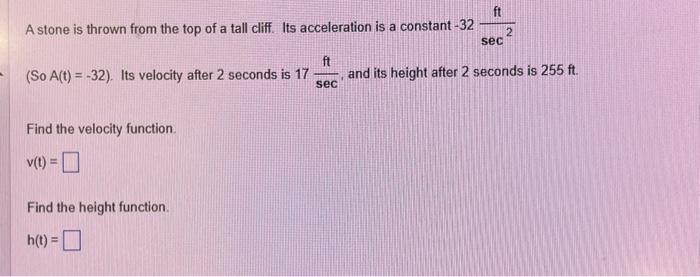 Solved A stone is thrown from the top of a tall cliff. Its | Chegg.com