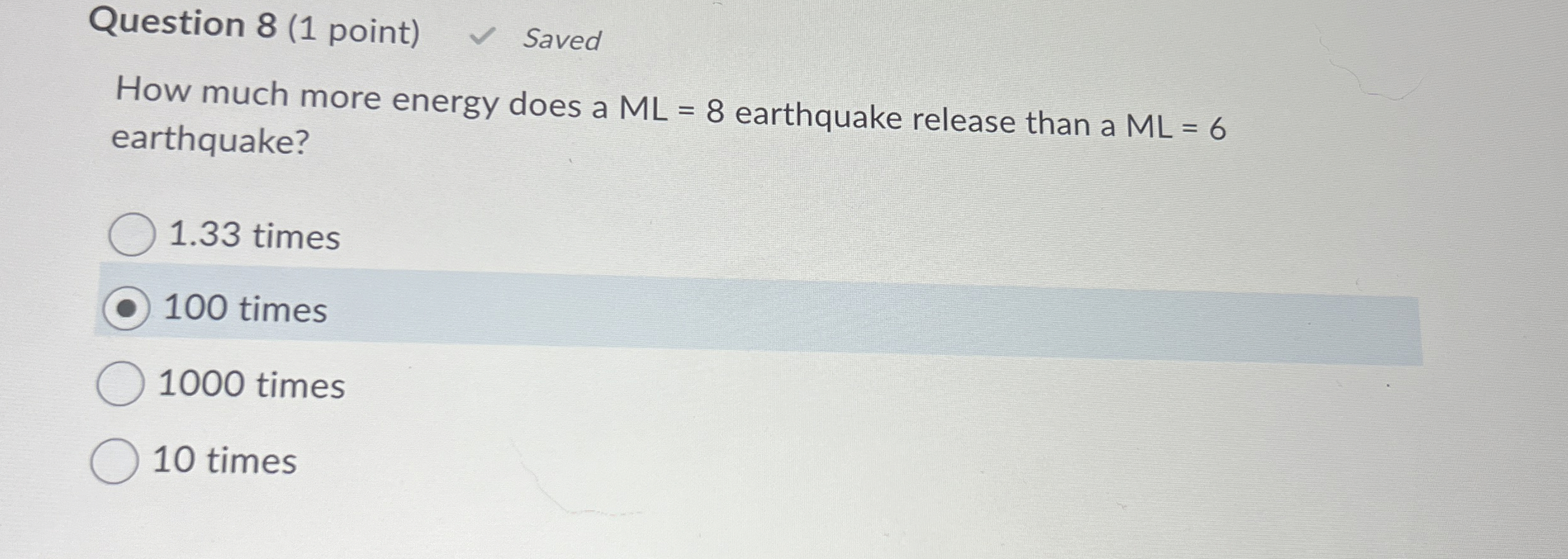 Solved Question 8 (1 ﻿point)How much more energy does a ML=8