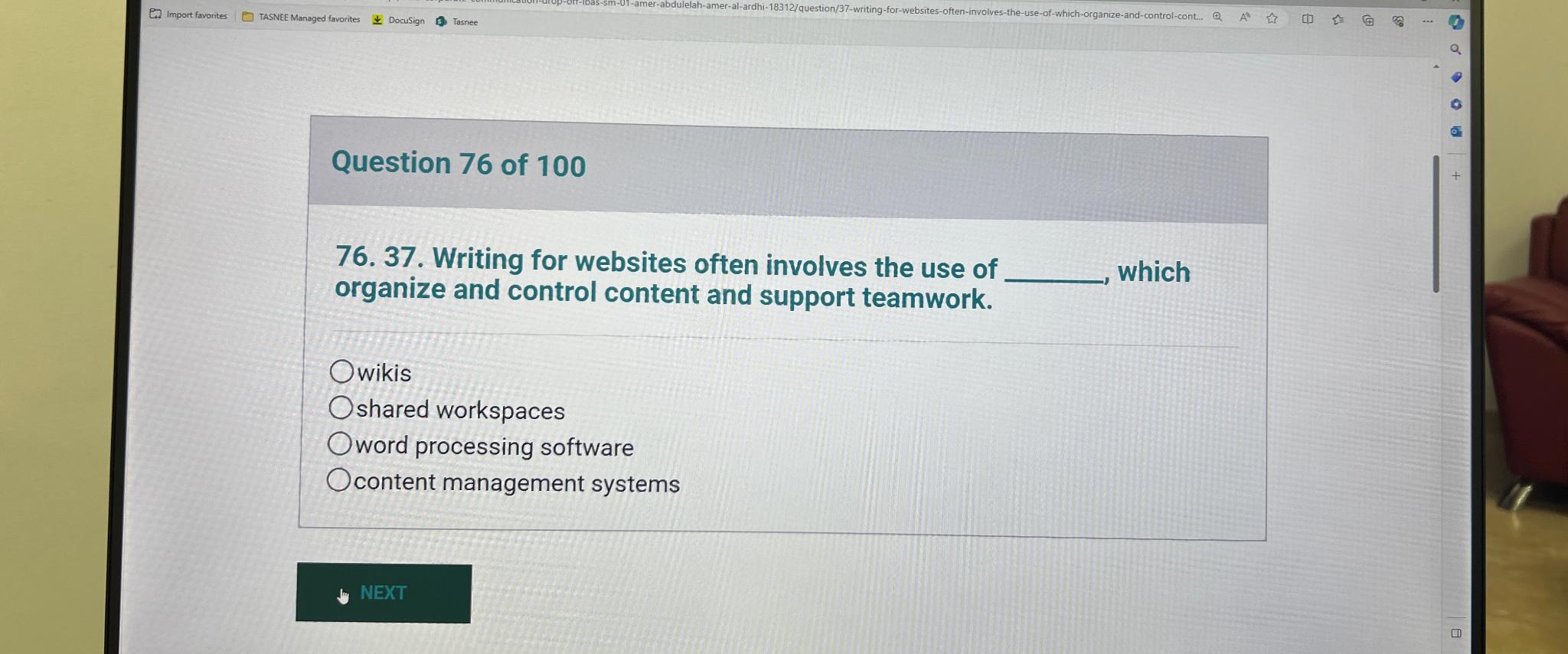 Solved Question 76 ﻿of 10076. 37. ﻿Writing for websites | Chegg.com