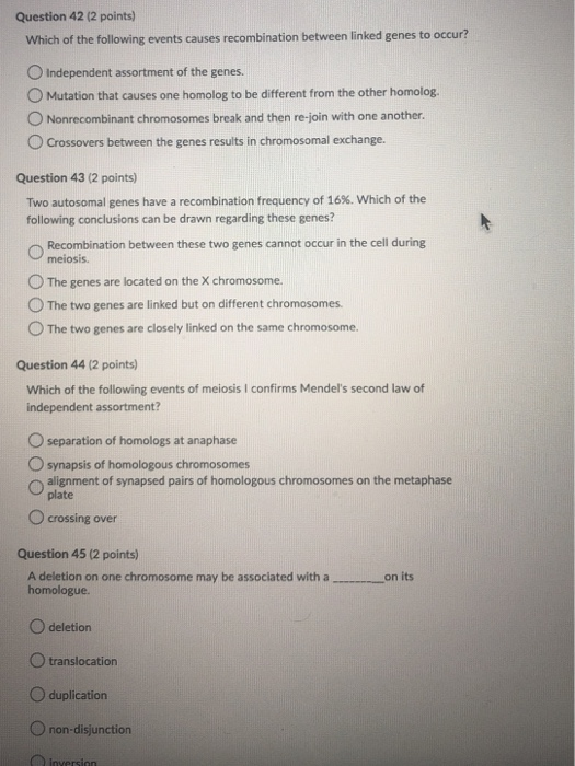 Solved Question 42 (2 points) Which of the following events | Chegg.com