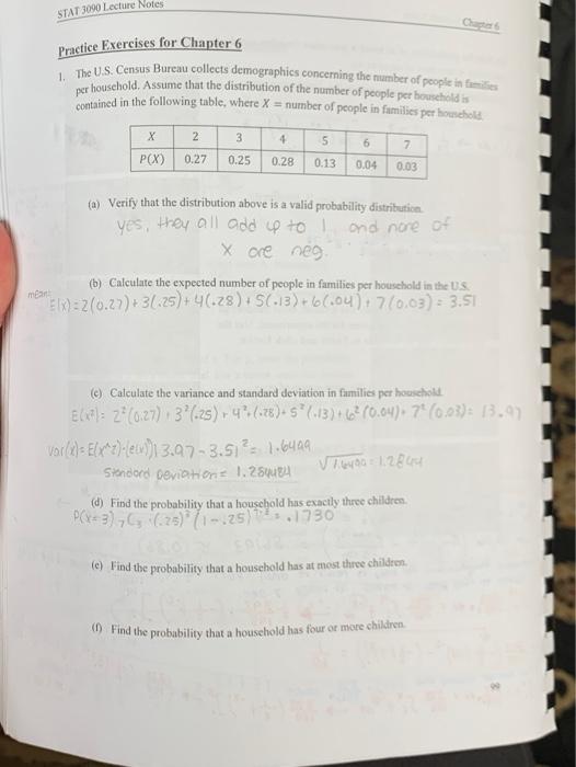 Solved STAT 3090 Lecture Notes Practice Exercises for | Chegg.com