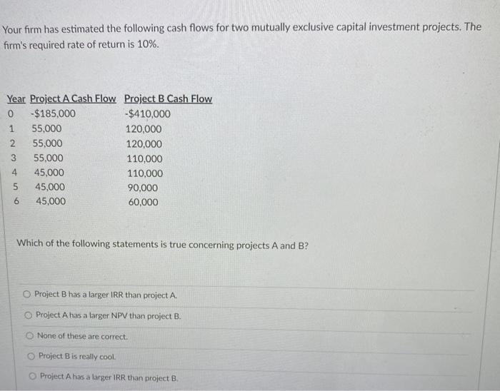 Solved Your firm has estimated the following cash flows for | Chegg.com