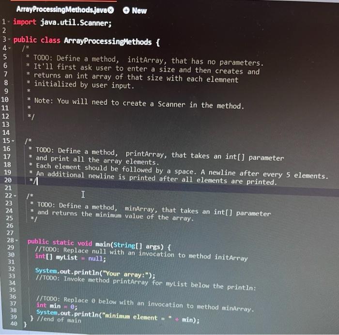 Solved ublic class ArrayProcessingMethods \{ /* * TODO: | Chegg.com