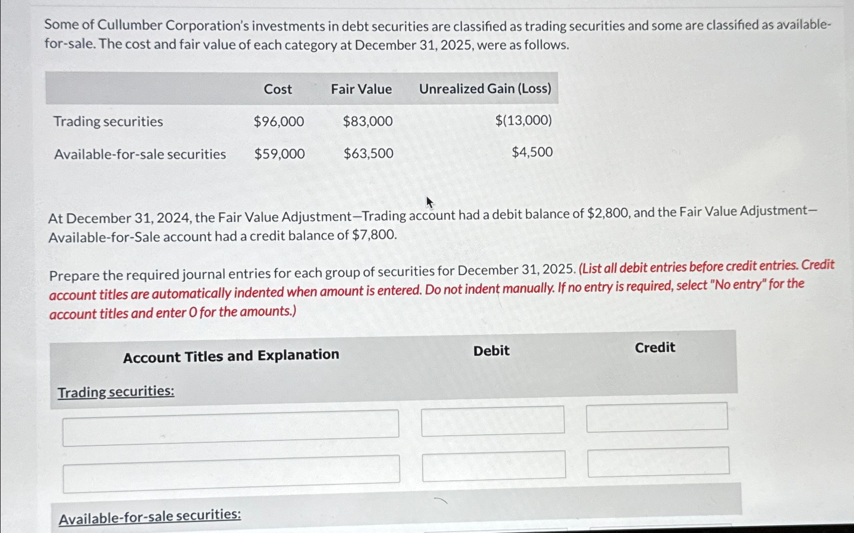 Solved Some of Cullumber Corporation's investments in debt | Chegg.com