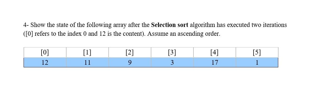 Solved 4- Show the state of the following array after the | Chegg.com