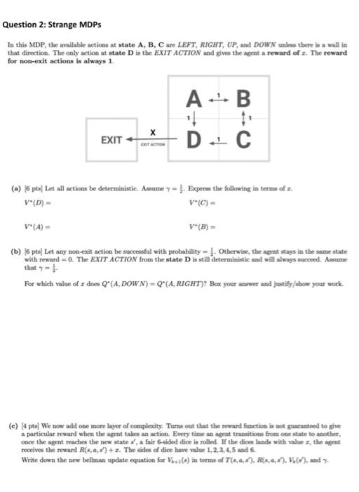 Question 2: Strange MDPS In this MDP, the available | Chegg.com