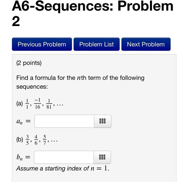 Solved Find a formula for the nth term of the following | Chegg.com