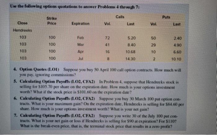 Solved Use the following options quotations to answer | Chegg.com