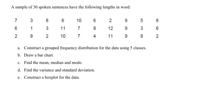 Solved A sample of 30 spoken sentences have the following | Chegg.com