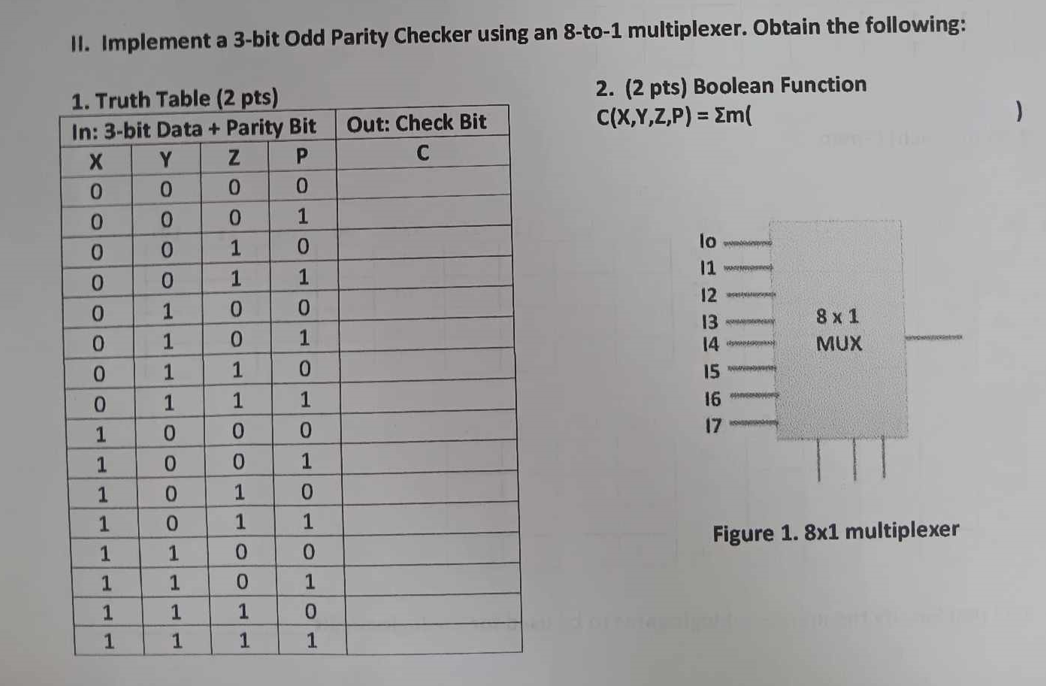 implement a 4 bit even parity checker using 8 to 1 multiplexer