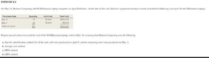 Solved EXERCISE 8.2 On May 10. Hudson Computing sold 90