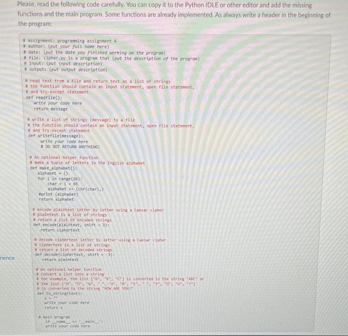 Solved using python code/ write program for a caesar cypher | Chegg.com