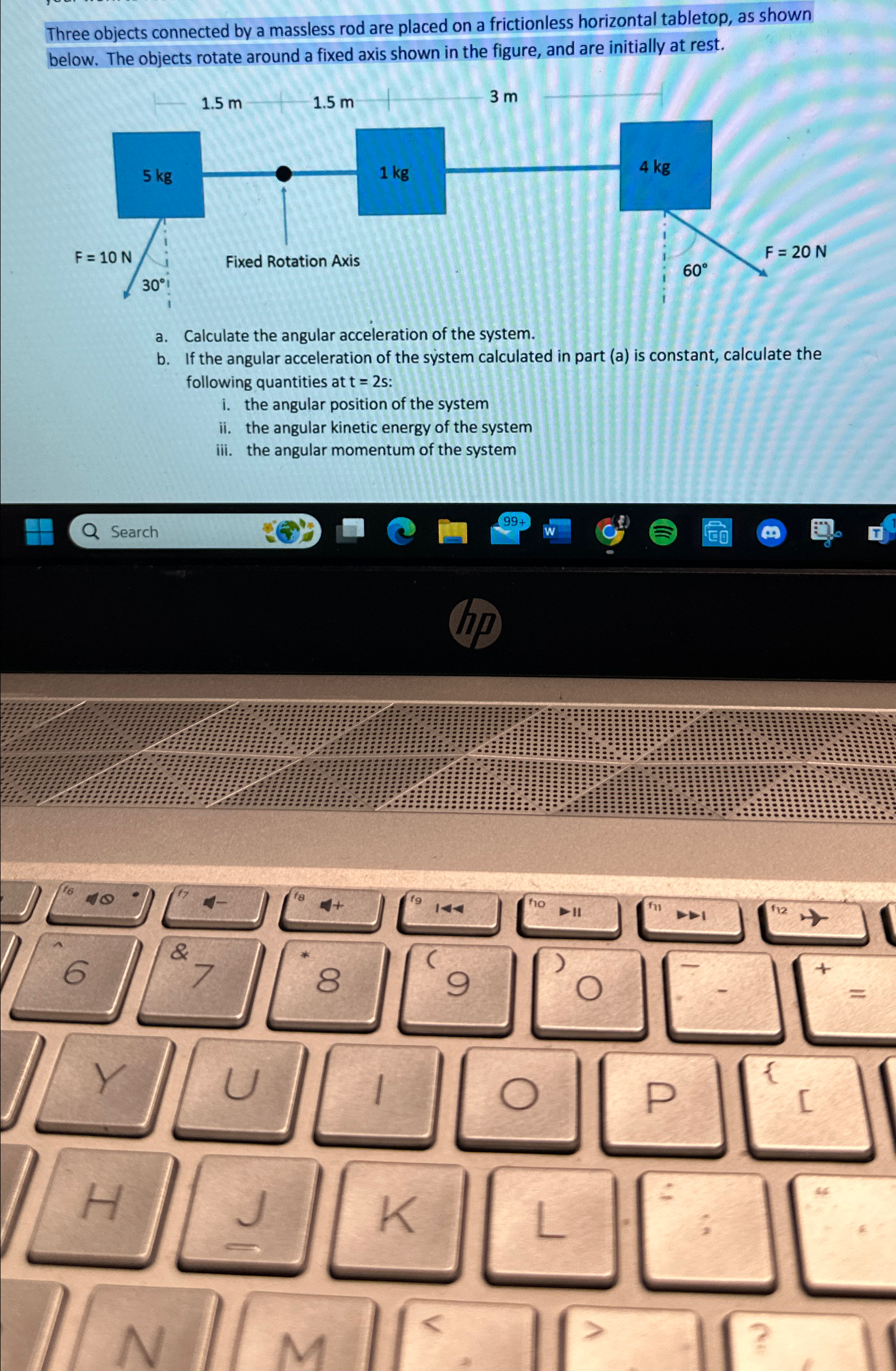 Solved Three objects connected by a massless rod are placed | Chegg.com
