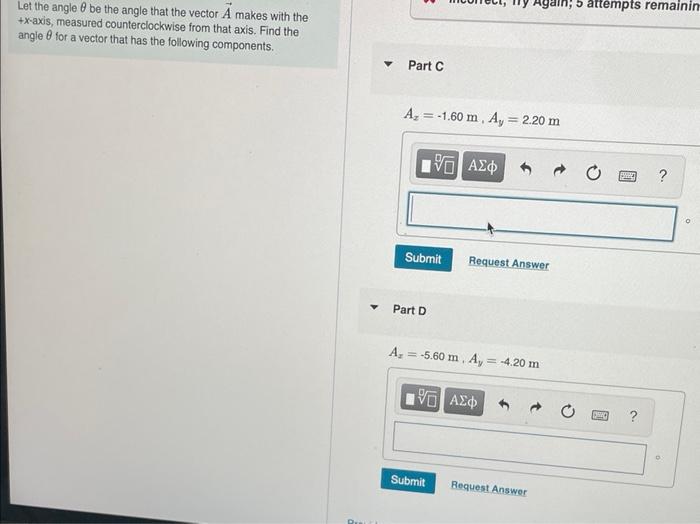 Solved Let the angle θ be the angle that the vector A makes | Chegg.com