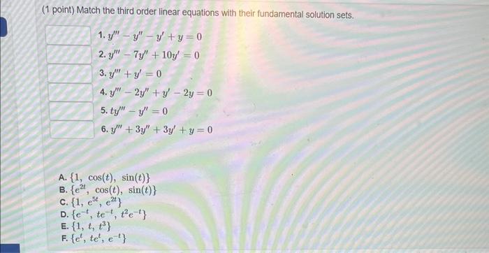 Solved (1 point) Match the third order linear equations with | Chegg.com