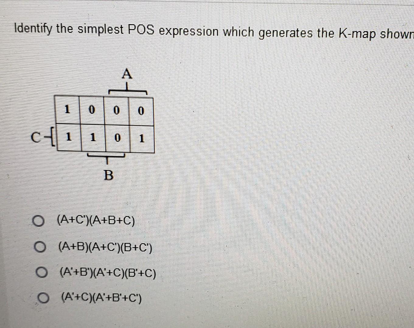 Pos Expression Using K Map Solved Identify the simplest POS expression which generates | Chegg.com