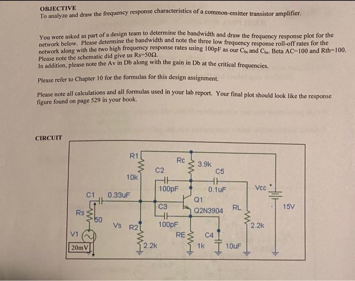 Solved OBJECTIVE To analyze and draw the frequency response Circuit Diagram