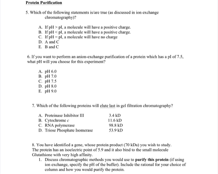 Solved Protein Purification 5 Which Of The Following Sta Chegg Com