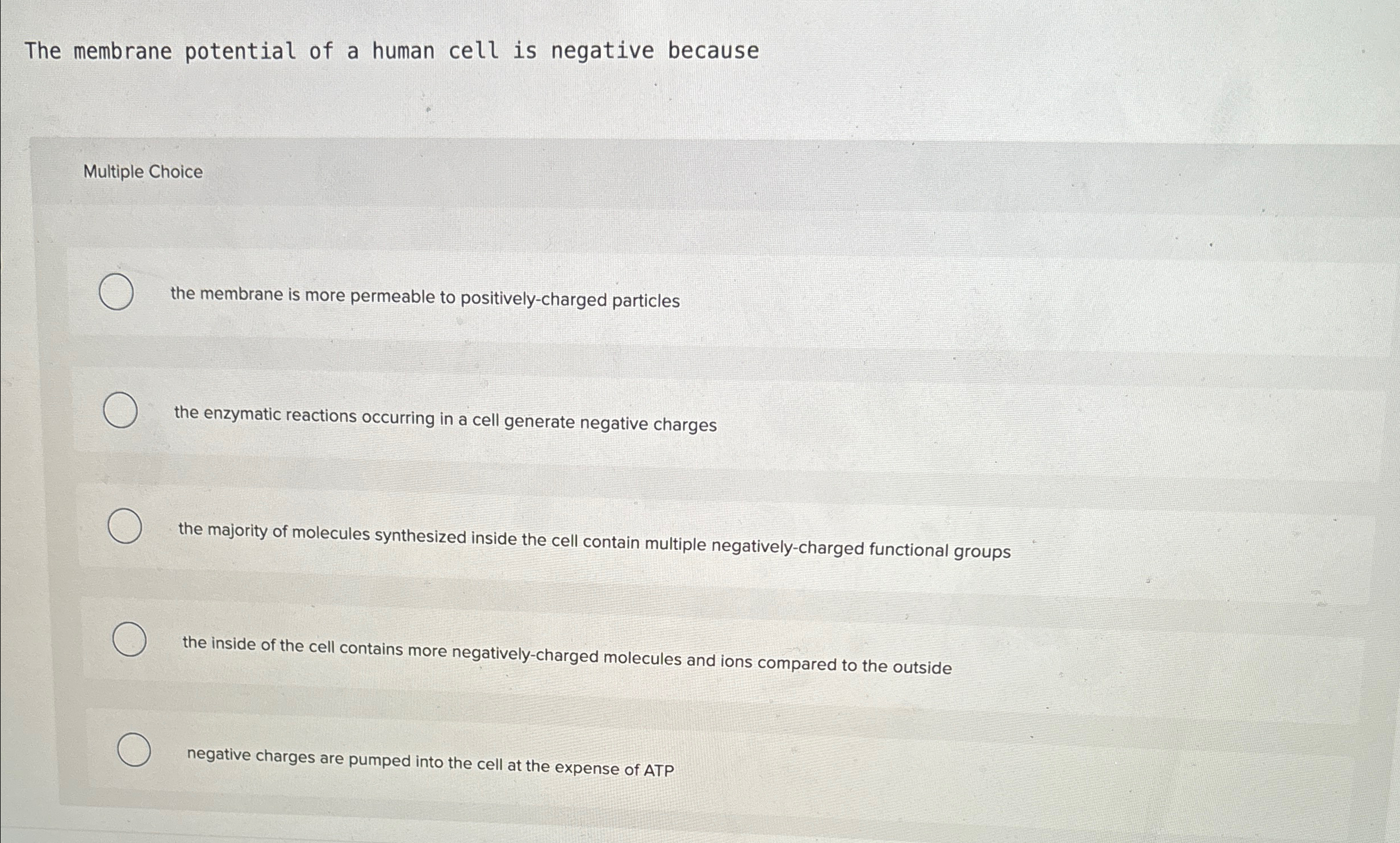 Solved The membrane potential of a human cell is negative | Chegg.com