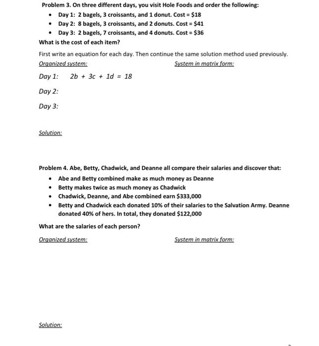 Solved Section 2: Systems Of Equations For The Following | Chegg.com