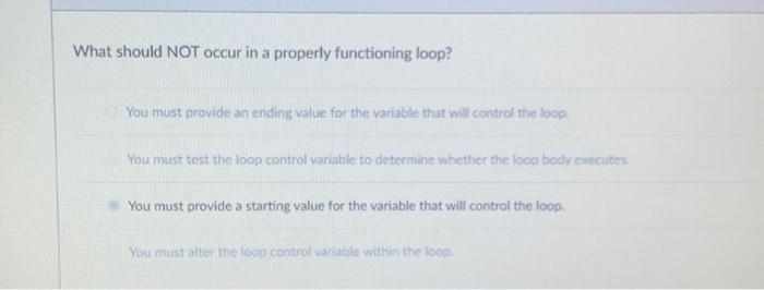 Solved What should NOT occur in a properly functioning loop? | Chegg.com