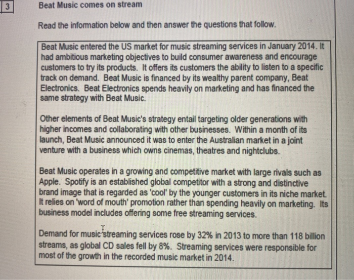 Solved Beat Music comes on stream Read the information below | Chegg.com