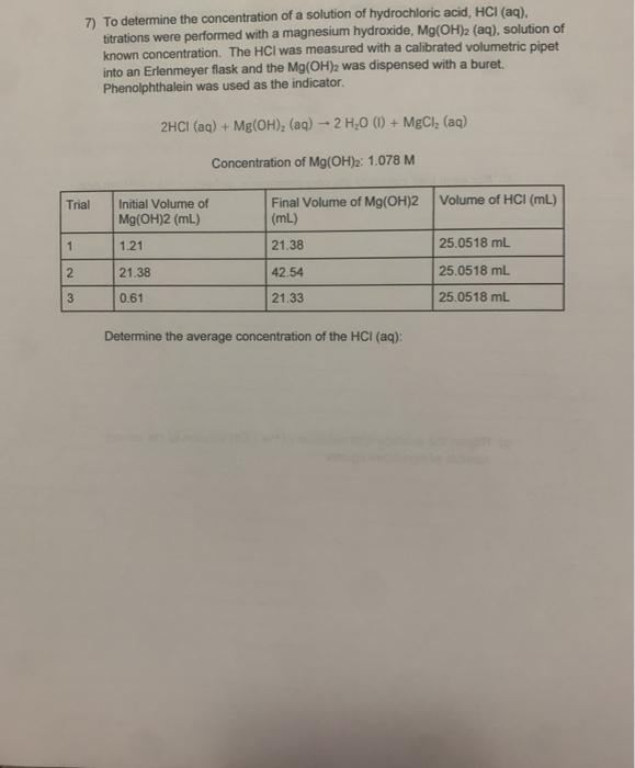 Solved 7) To determine the concentration of a solution of | Chegg.com