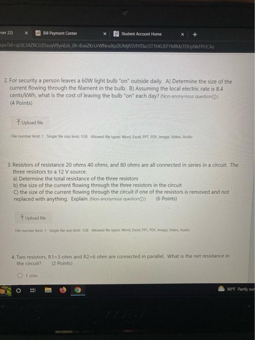 Solved 2. For security a person leaves a 60 W light bulb | Chegg.com
