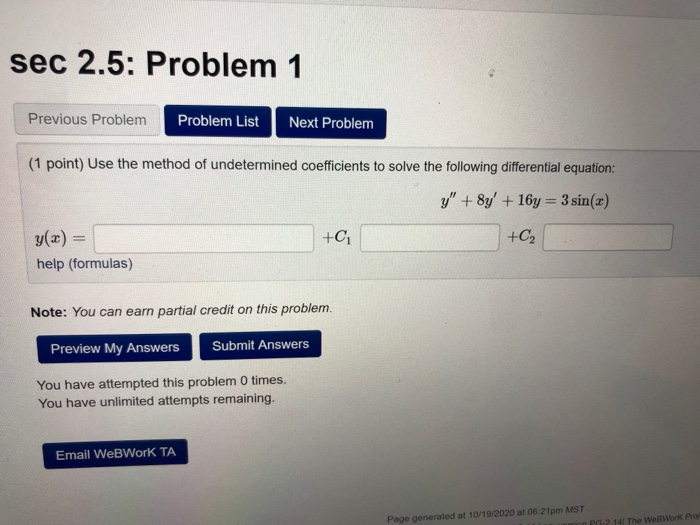 Solved sec 2.5: Problem 1 Previous Problem Problem List Next | Chegg.com