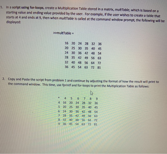 Solved 1. In a script using for-loops, create a | Chegg.com