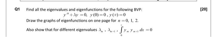 Solved 1 Find all the eigenvalues and eigenfunctions for the | Chegg.com