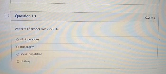 Question 13 0.2pts Aspects of gender roles include... | Chegg.com