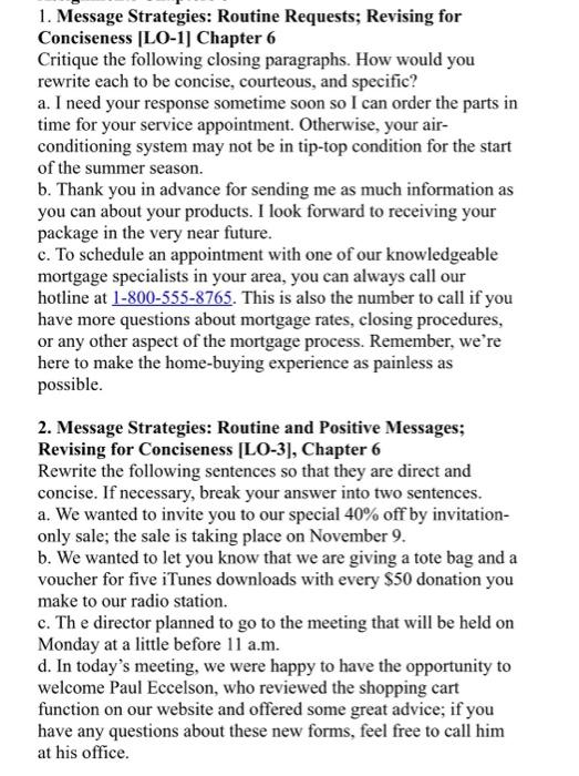 1. Message Strategies: Routine Requests; Revising for | Chegg.com