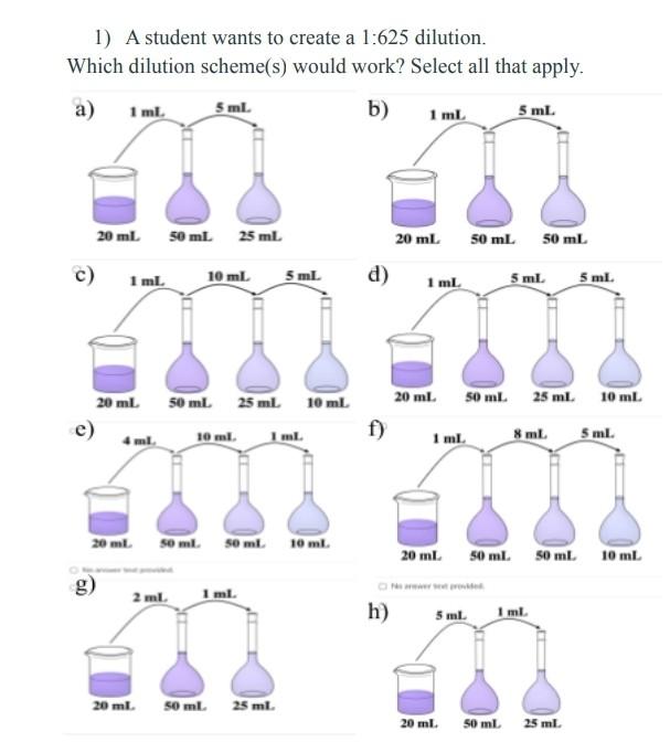 Solved 1) A student wants to create a 1625 dilution. Which