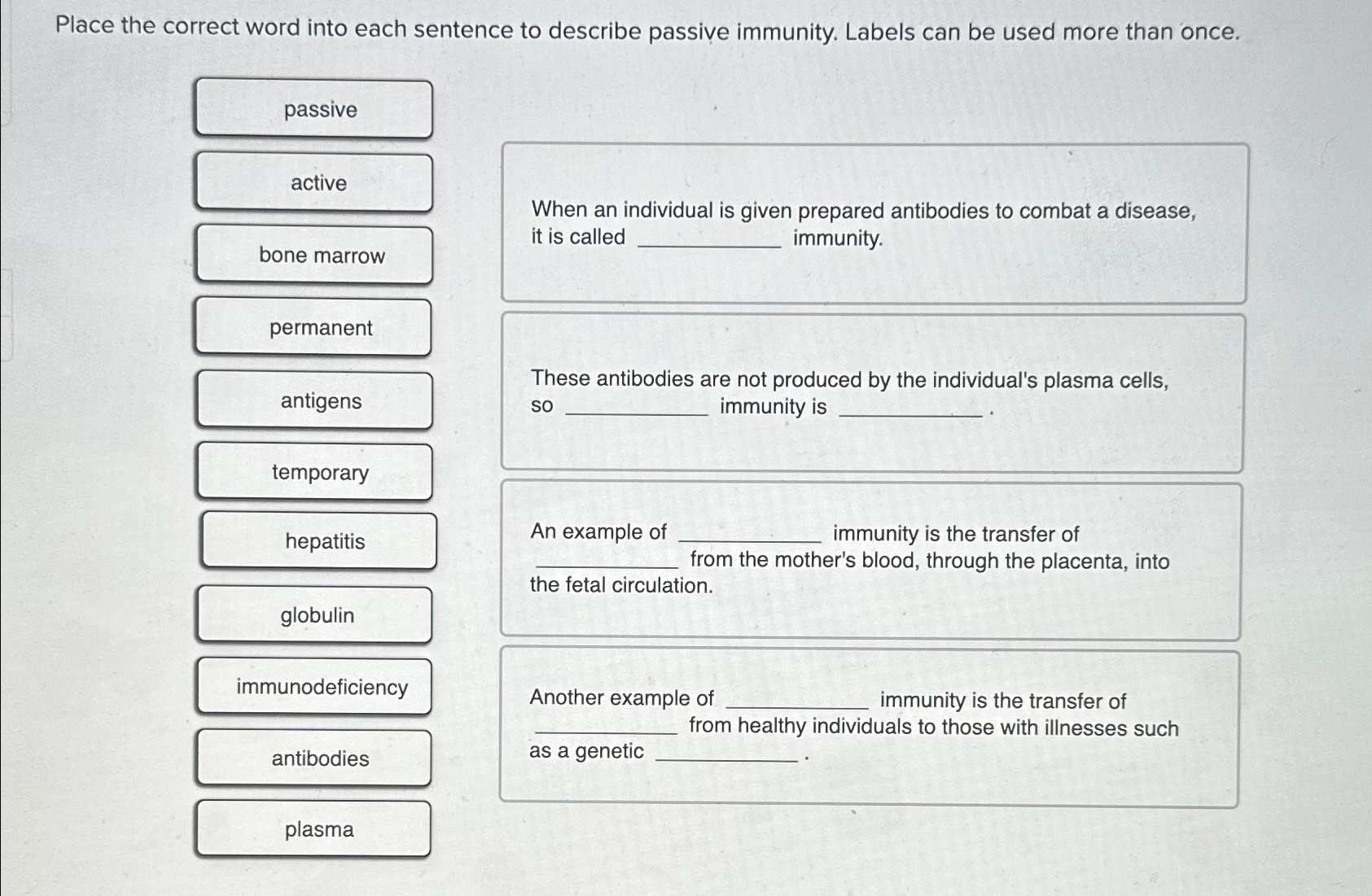 Solved Place the correct word into each sentence to describe | Chegg.com