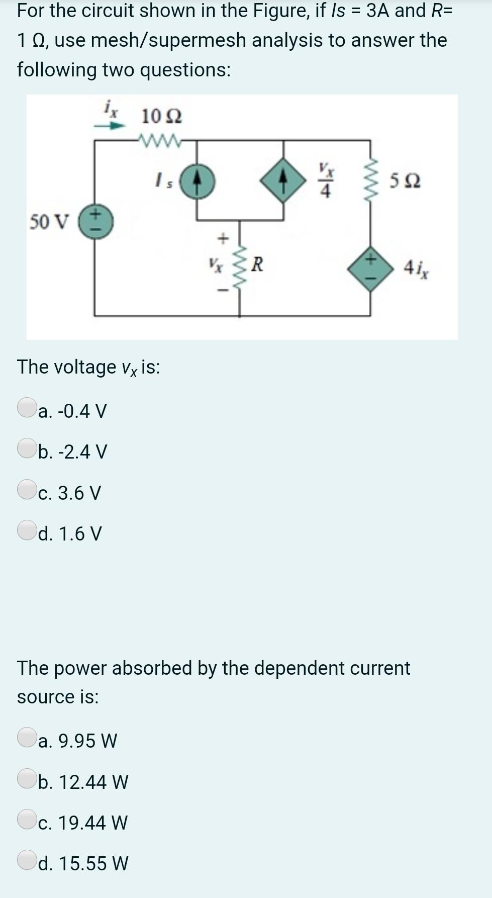 Solved For the circuit shown in the Figure, if Is = 3A and | Chegg.com