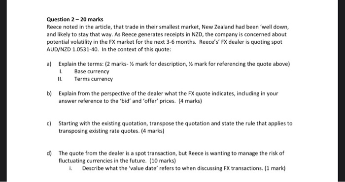 Solved: Question 2 - 20 Marks Reece Noted In The Article ...