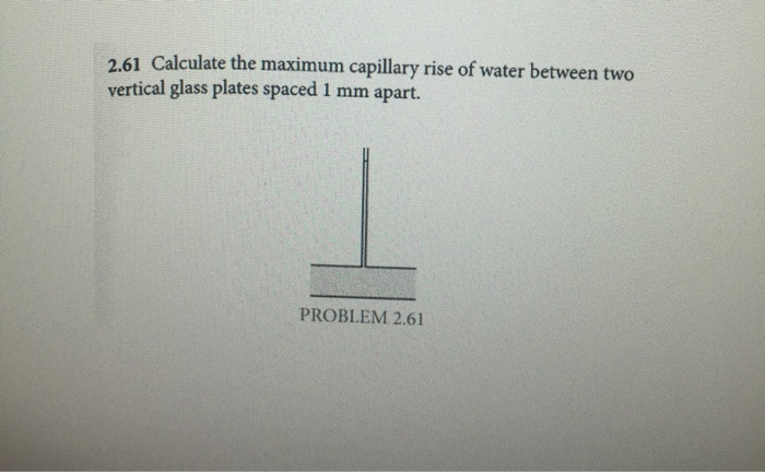 Solved 2.61 Calculate the maximum capillary rise of water | Chegg.com