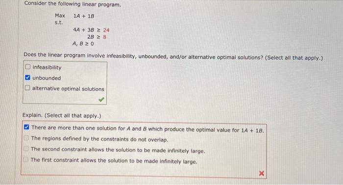 Solved Consider the following linear program. Max 1A + 1B | Chegg.com