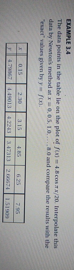Solved EXAMPLE 3.4 The data points in the table lie on the | Chegg.com