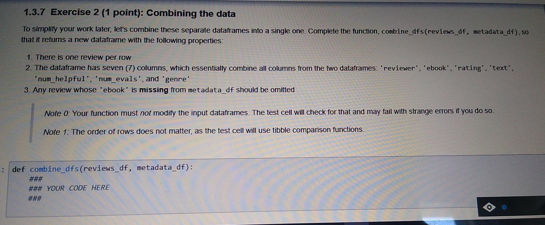 Solved 1.3.7 Exercise 2 (1 point): Combining the data To | Chegg.com