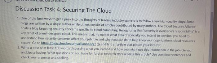 Solved Discussion Task 4 : Securing The Cloud 1. One of the | Chegg.com
