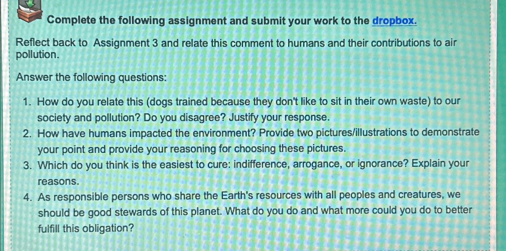 Solved Complete the following assignment and submit your | Chegg.com