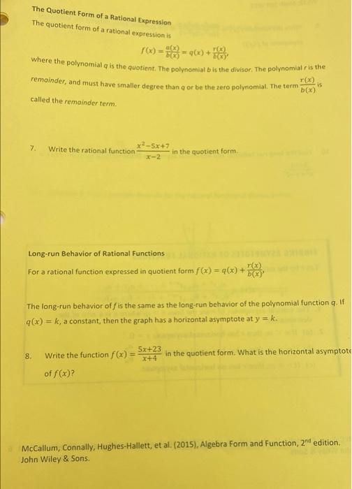 Solved The Quotient Form of a Rational Expression The | Chegg.com