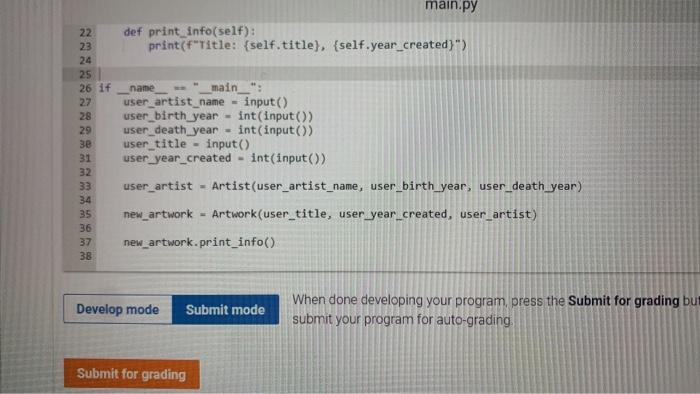 Solved Define the Art ist class with a constructor to | Chegg.com